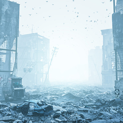 迷雾中的城市废墟图片下载