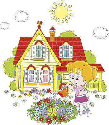 女孩浇花图片下载