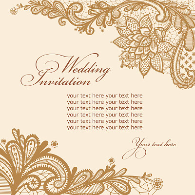 带花边和文字的婚礼请柬。图片下载