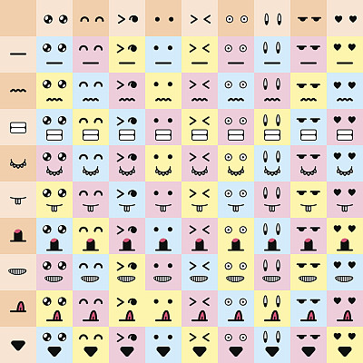 矢量插图。大套可爱的涂鸦怪物的嘴和眼睛。图片下载