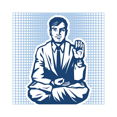 瑜伽师-莲花坐姿的上师。复古风格商务瑜伽的特点。矢量图解说明。图片下载