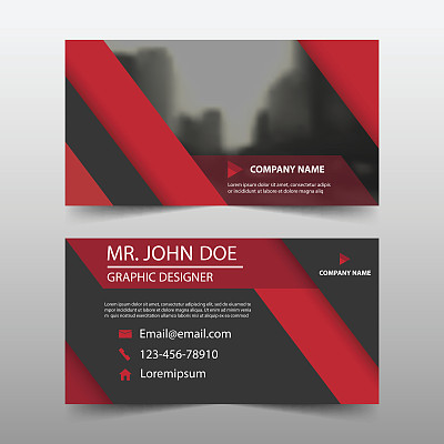 红色三角形企业名片名片模板水平简单图片下载
