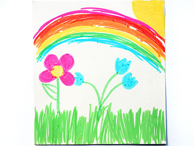 孩子画的彩虹和花朵图片下载