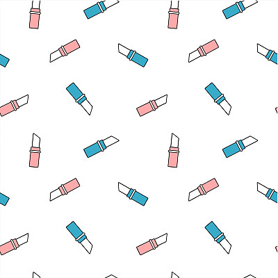 可爱的卡通平粉色和蓝色口红无缝矢量图案背景插图图片下载