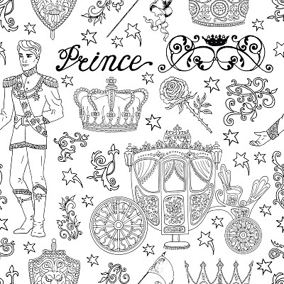 无缝背景与黑白王子和皇室配件图片下载