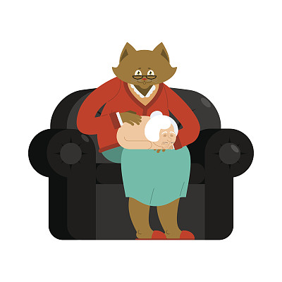 猫和奶奶在平行宇宙里。大宠物和老女人。祖母的情人图片下载