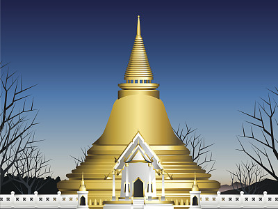 宏伟的寺亭和巨大的金塔在森林深处图片下载