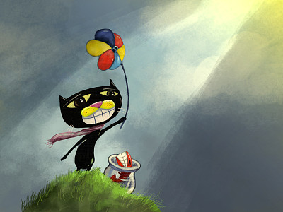 手持风车的古怪猫图片下载