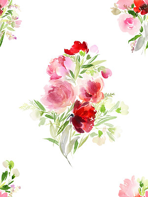 无缝夏季图案与水彩花手工制作素材图片