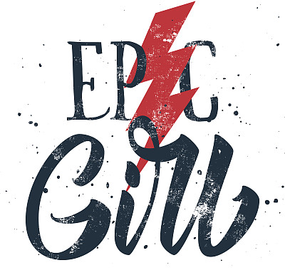 史诗女孩印在白色背景的t恤上图片下载