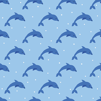 无缝模式与海豚在蓝色背景图片下载