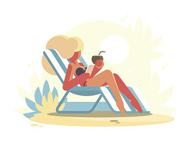 年轻的金发女郎躺在躺椅上素材图片