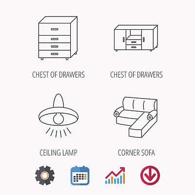 角落沙发，天花板灯和胸部图标。图片下载