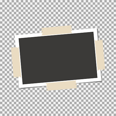 灰色背景上有胶带的相框。模板，为你的时尚照片空白图片下载