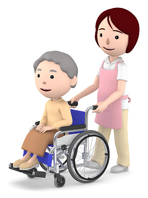 帮助一个坐在轮椅上的老太太的助手图片下载