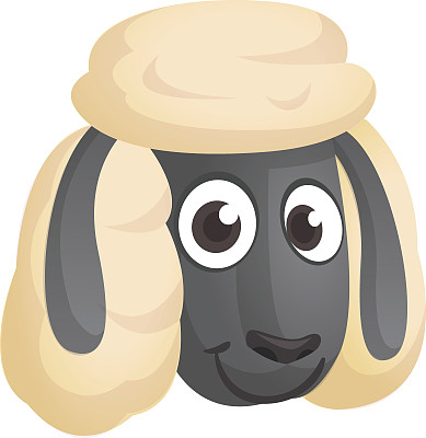 卡通绵羊性格。可爱的绵羊或羊羔的矢量图标。素材图片