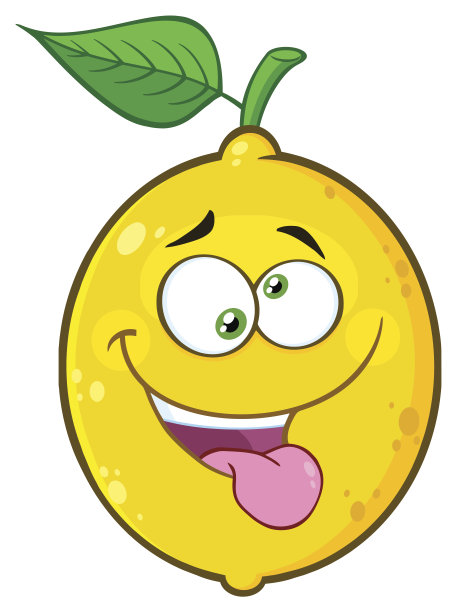疯狂的黄色柠檬水果卡通表情符号，疯狂的表情和突出的舌头图片下载