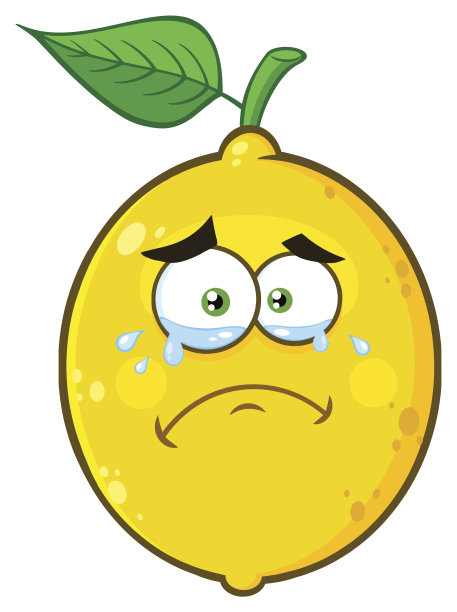 哭泣的黄色柠檬水果卡通表情符号的脸人物与眼泪图片下载