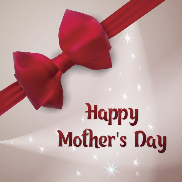 母亲节快乐。有红色蝴蝶结和丝带的贺卡。图片下载