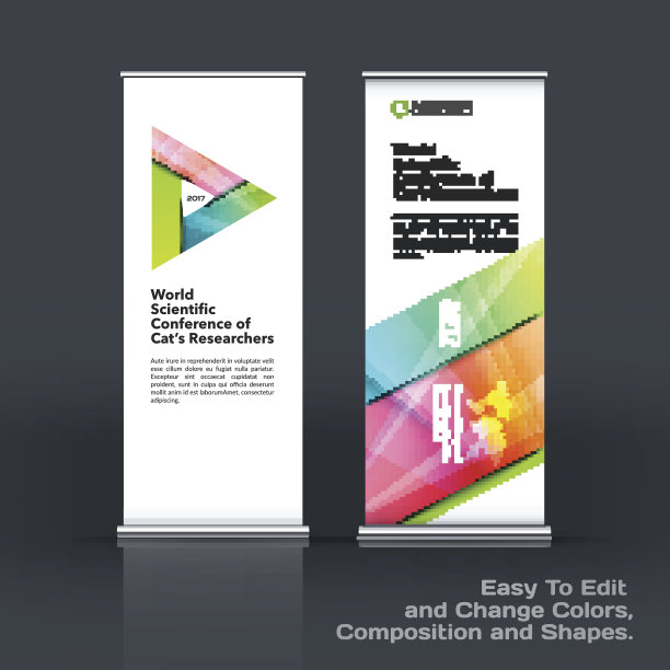 摘要商业向量集现代卷立条幅设计模板与彩色对角三角形形状图片下载