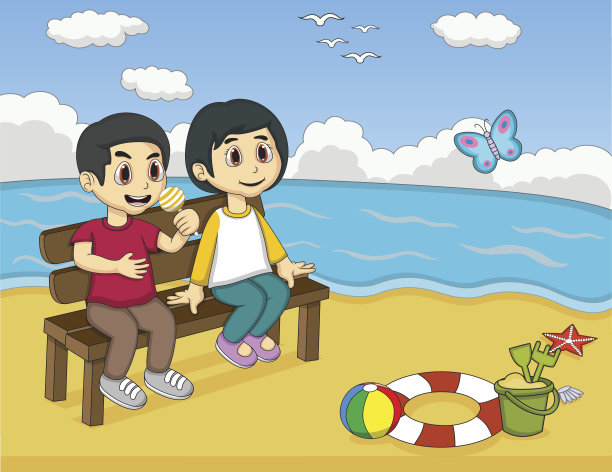 孩子们在海滩上玩耍图片下载