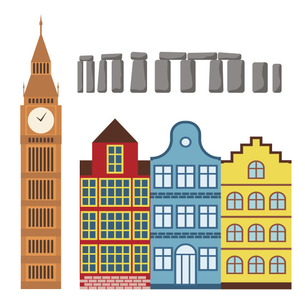 欧洲之旅旅游设计著名建筑和欧洲冒险国际矢量插画图片下载