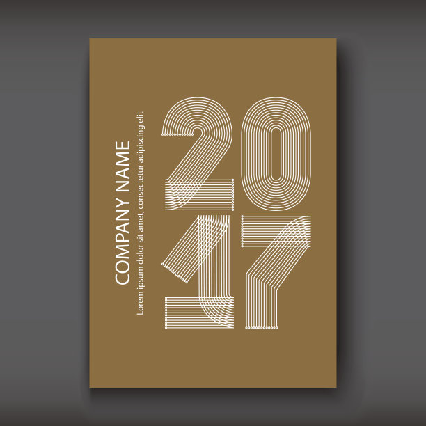 封面年度报告数字2017，现代设计在牛皮纸上的白色背景，2017年以细线条纹极简，数字用钢笔书写，矢量插图图片下载