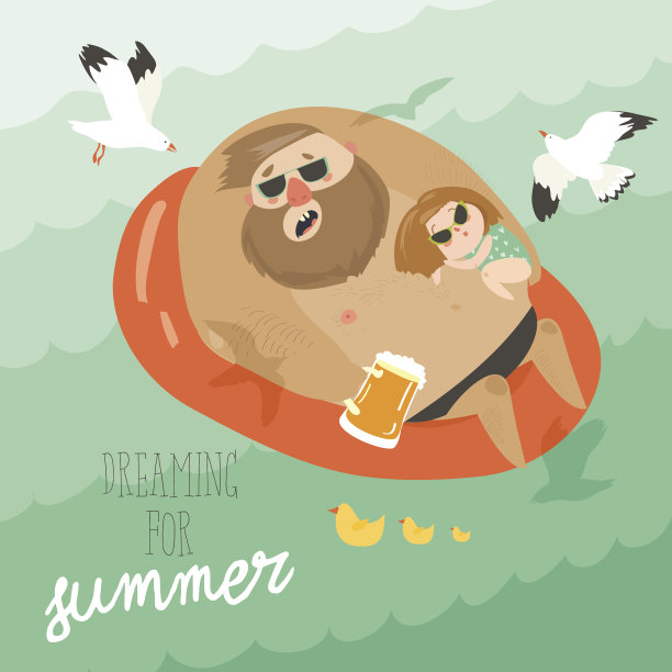 父亲和他的女儿用充气的东西漂浮在海浪上图片下载