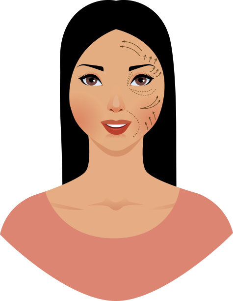 美丽的亚洲女人与马克在她的脸上为整形美容手术矢量插图图片下载