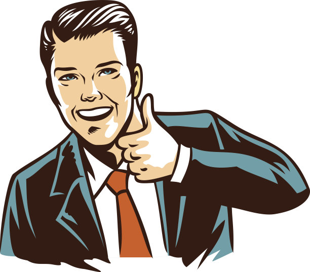 黑色西装的复古插画男子大拇指向上图片下载