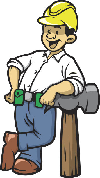 建筑工人倚着一把大铁锤图片下载