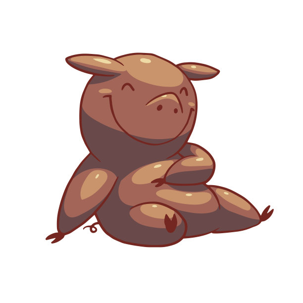 滑稽的肥猪坐着笑着，色彩形象图片下载