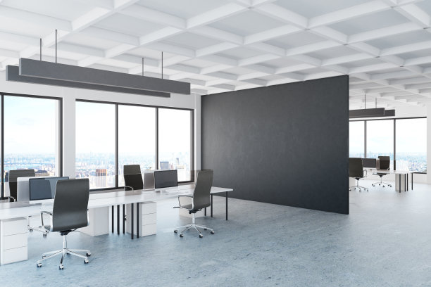 挂深色横幅的办公室素材图片