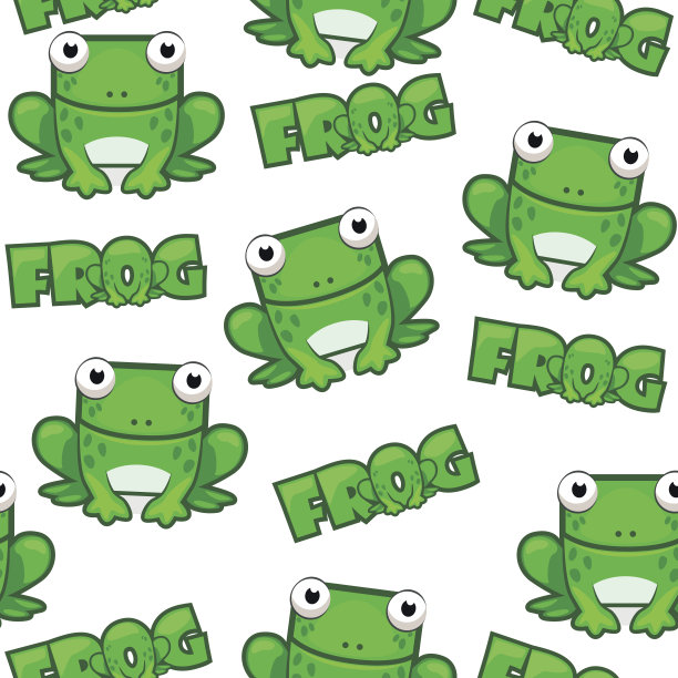 无缝图案可爱的卡通方形绿色青蛙在白色的背景图片下载