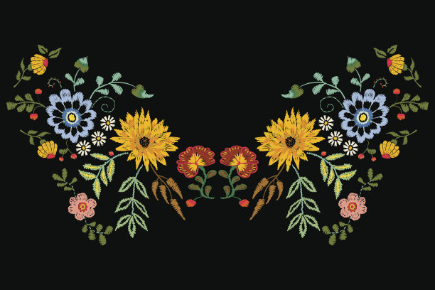 刺绣本地领口图案与幻想的花朵。图片下载