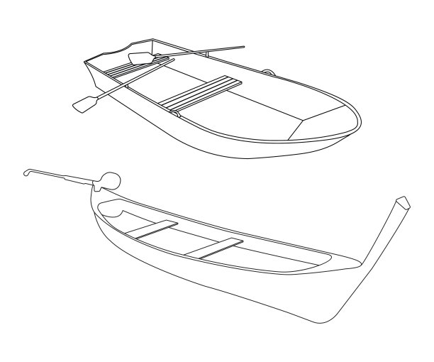 船和独木舟的图标。轮廓矢量图图片下载