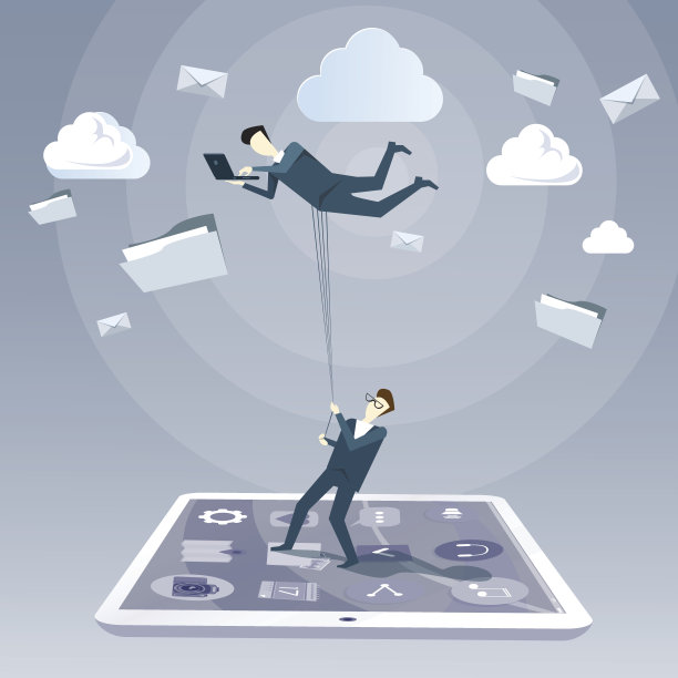 一名商人用笔记本电脑与在空中飞行的同事聊天图片下载