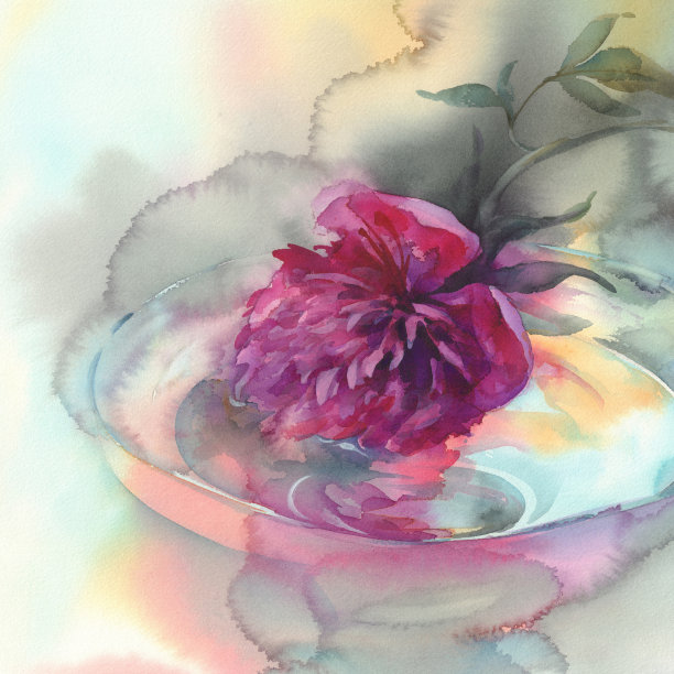暗紫牡丹水彩素材图片