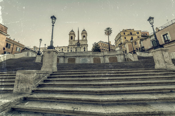 意大利罗马西班牙广场的老照片，复古风格的西班牙台阶图片下载