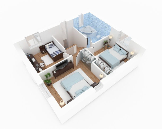 家具家庭公寓的3d渲染图片下载