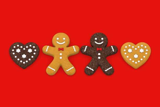 姜饼人圣诞饼干，3D插图图片下载