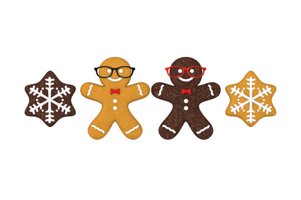 带眼镜的姜饼人饼干，3D插图图片下载