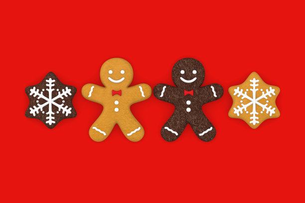 姜饼人圣诞饼干，3D插图图片下载