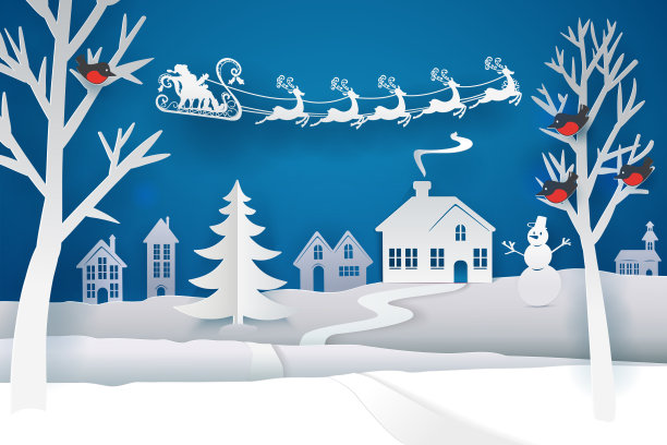 圣诞老人拉着驯鹿飞上天空图片下载