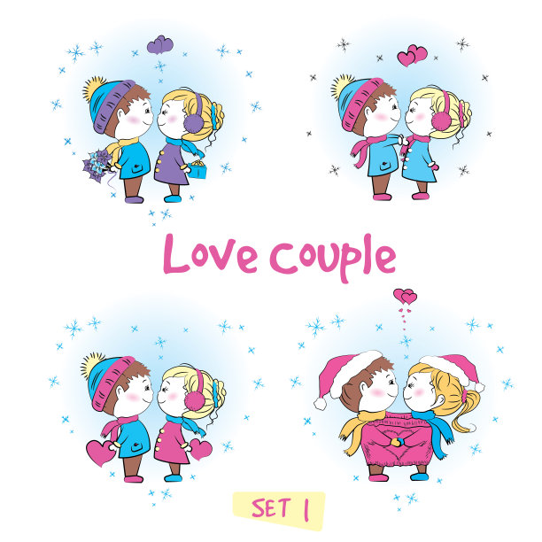 设定相爱的情侣，可爱的男孩和女孩在一起图片下载