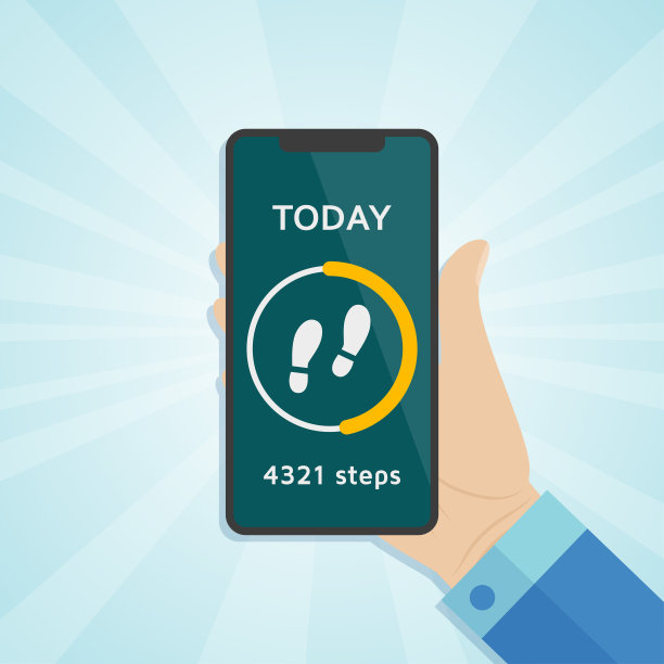 手持智能手机与跑步跟踪器，跑步或步行步骤运动计数器在屏幕上图片下载