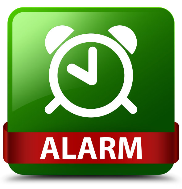 报警绿色方形按钮红色丝带在中间图片下载