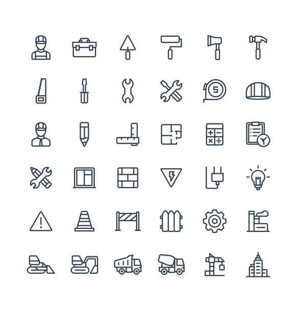 矢量细线icon：建筑、工业、工程轮廓符号图片下载