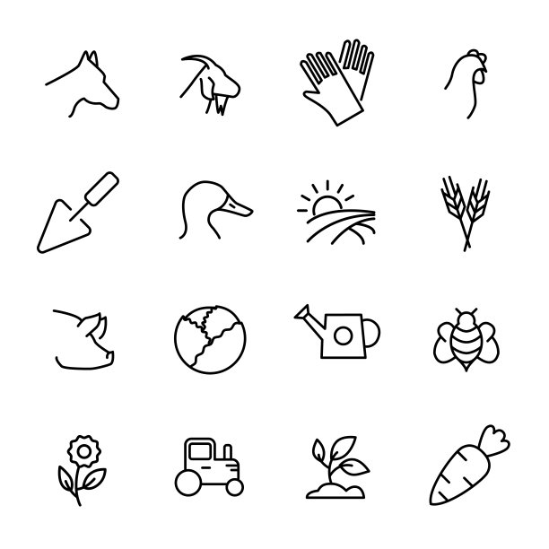 农场相关线图标的简单集合。图片下载