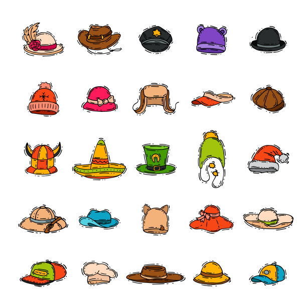 不同的节日嘉年华帽时尚配件派对庆祝面具服装矢量插图图片下载